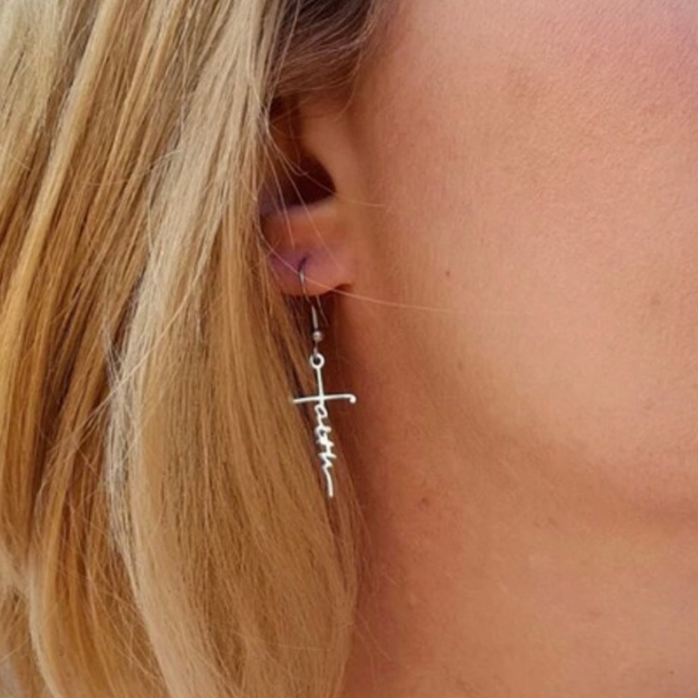 Faith Earrings, Dangle Earrings, Stainless Steel Earrings, Religious - Picture 2 of 4
